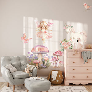 Fantasy Wall Stickers - Unicorn, Fairies, Castle & Mushroom