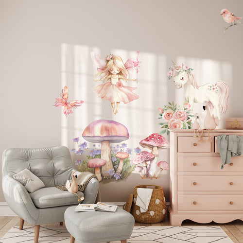 Fantasy Wall Stickers - Unicorn, Fairies, Castle & Mushroom