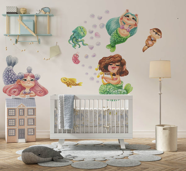 Funny Singing Mermaids Wall Decal set