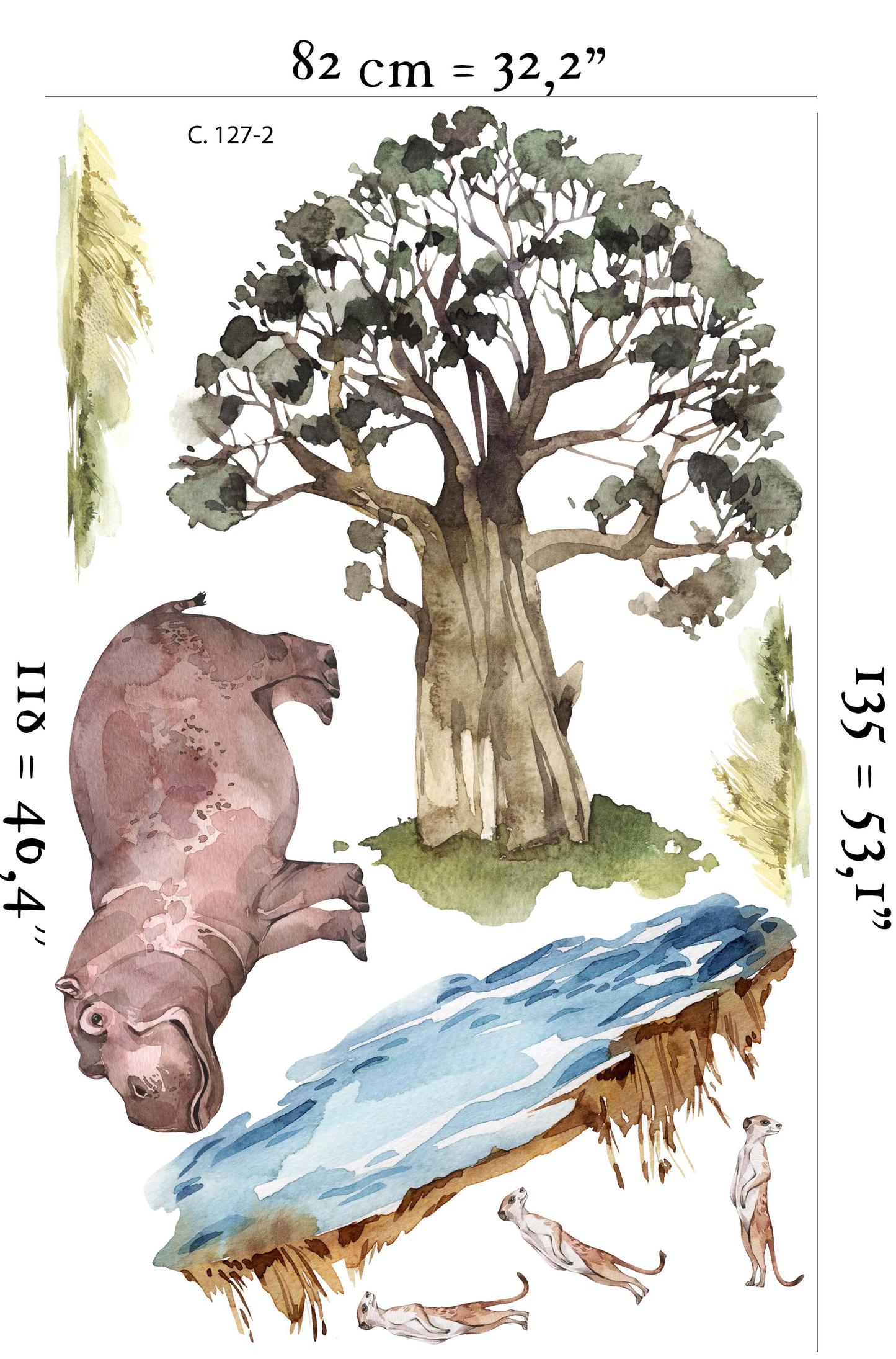 Hippo by the lake wall sticker