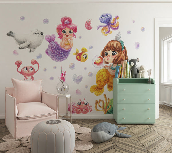 Funny & Happy Mermaids - wall decals for a girl's room