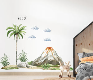 Huge Dinosaur Wall Decal set: 2 sauropods, triceratops, T-Rex, 2 vulcanos & many more!