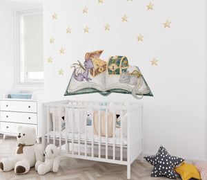 Dragon wall decals magical book and clouds walldecals