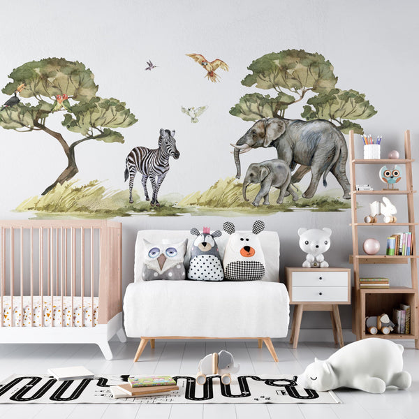 Big safari collection of African animals: Lions, Elephant, Zebra, Giraffe