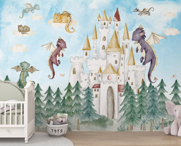 Dragon Castle - Wallmural Fairy Tale Kids Wallpaper