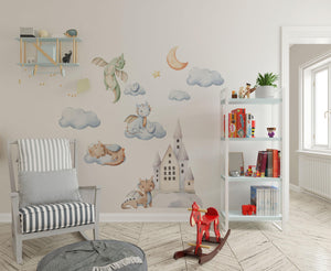 Dragon wall decals magical book and clouds walldecals