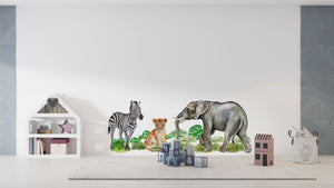 Safari animal kids: elephant, zebra, lion cob walldecals set