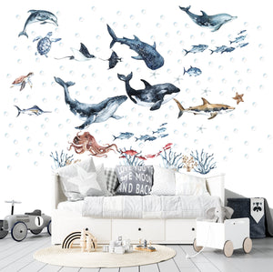 Ocean Animals Wall Decal for Kids and Nursery: Dolphin, Seal, SeaTurtle