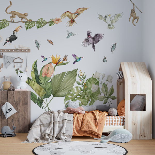 Dschungel Wandtattoo, Palmen Wandtattoo, Dschungelblatt Wanddeko, Kinderzimmer Sticker zum Abziehen und Aufkleben