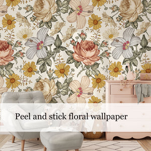 floral wallpaper, flower wallpaper, nursery flowers peel and stick wallpaper