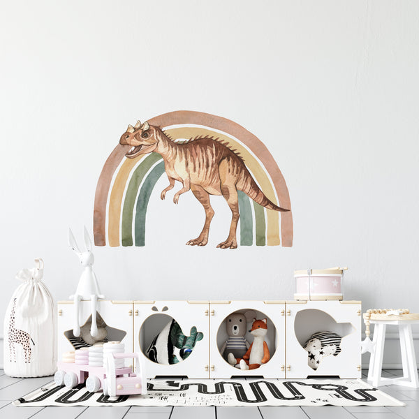 a dinosaur wall decal in a children's room