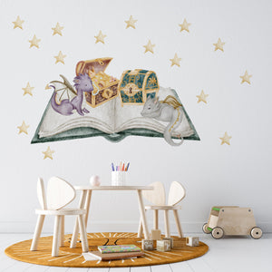Dragon wall decals magical book and clouds walldecals