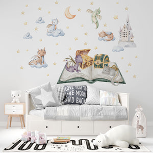 Dragon wall decals magical book and clouds walldecals