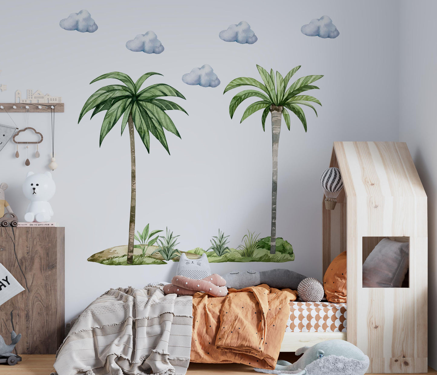 Palm trees and clouds wall decals