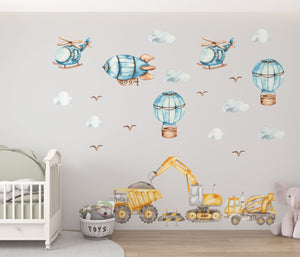 Construction Machines & Flying Machines walldecal set