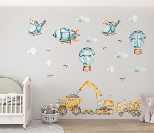 Construction Machines & Flying Machines walldecal set