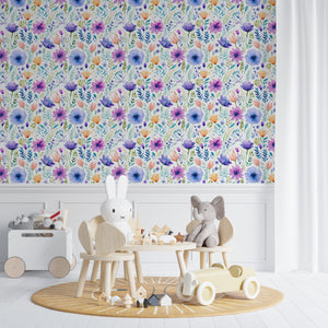 Pastel floral wallpaper for nursery room