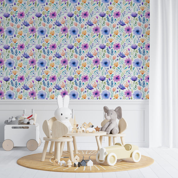 Pastel floral wallpaper for nursery room