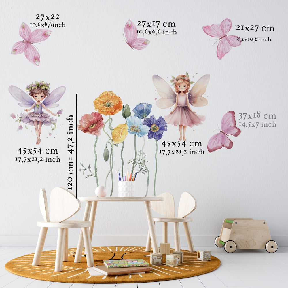 Feen-Wandaufkleber mit Mohnblumen - Mädchen-Schlafzimmer-Dekoration