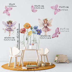 Fairy Wall Decals with Poppies - Girls Bedroom Decoration
