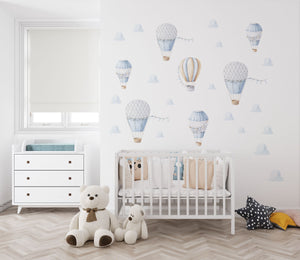 Hot air white and yellow balloons and clouds walldecal collection