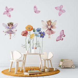 Fairy Wall Decals with Poppies - Girls Bedroom Decoration