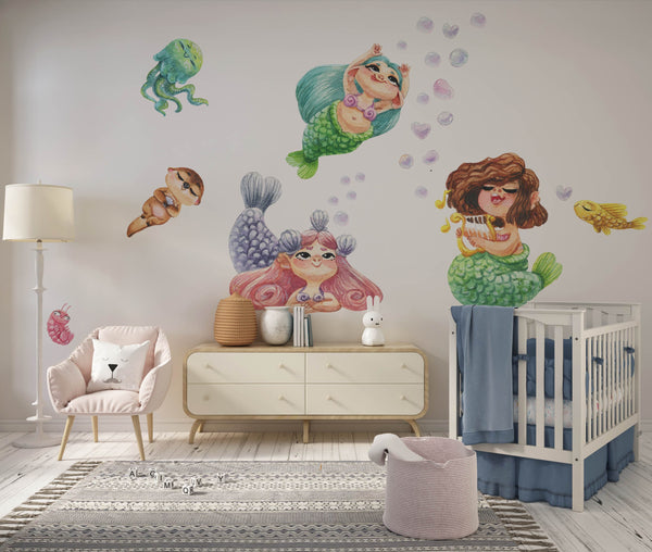 Funny Singing Mermaids Wall Decal set