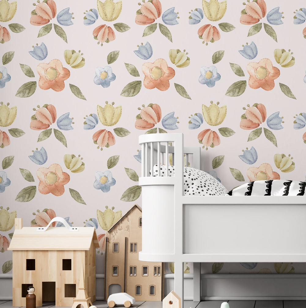 Blumentapete, Vintage-Tapete, entfernbare Tapete, abziehbare Tapete, temporäre Tapete, Tapete für Kinderzimmer