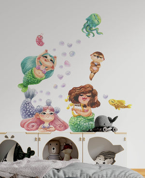 Funny Singing Mermaids Wall Decal set