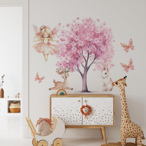 Fairy Wall Decal - Set of 2 Fairies with House & Blooming Tree
