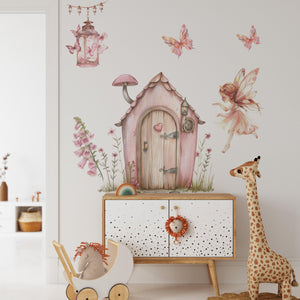 Fairy Wall Decal - Set of 2 Fairies with House & Blooming Tree