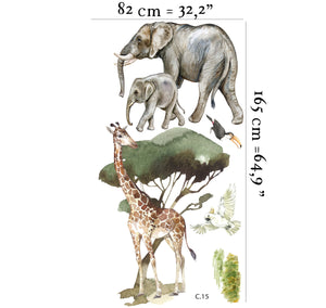 Giraffe and two elephants - safari walldecal collection