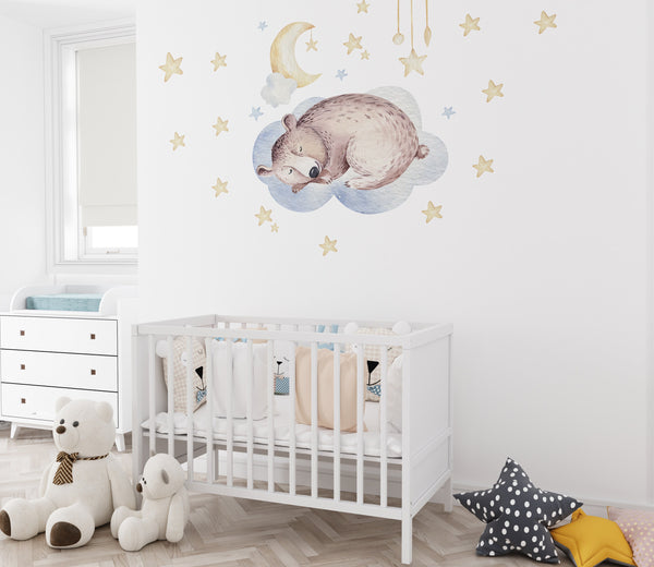 Wandaufkleber fürs Kinderzimmer, Wandaufkleber mit schlafenden Tieren, Wandaufkleber fürs Kinderzimmer, Wandaufkleber mit Waldtieren, Wandaufkleber mit schlafenden süßen Bären,