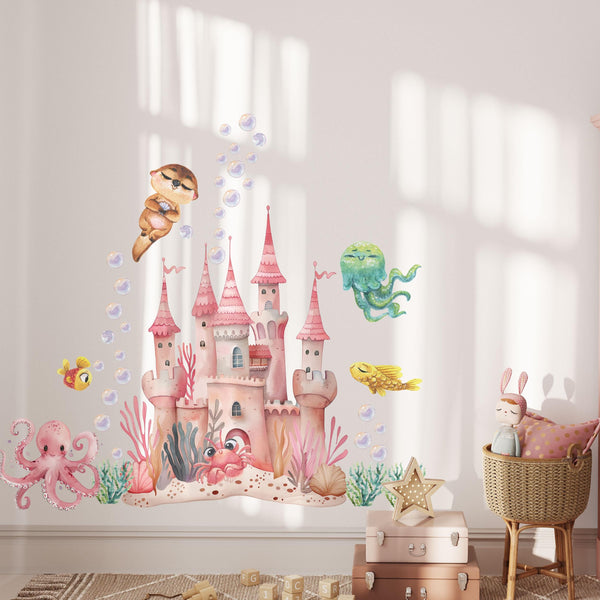 Beautiful mermaids and their underwater castle walldecals