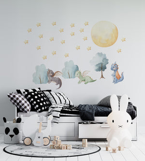 Dragon wall decals magical book and clouds walldecals