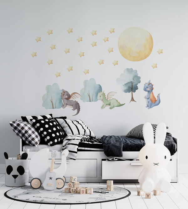 Dragon wall decals magical book and clouds walldecals