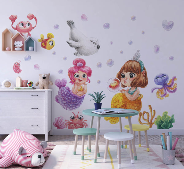 Funny & Happy Mermaids - wall decals for a girl's room
