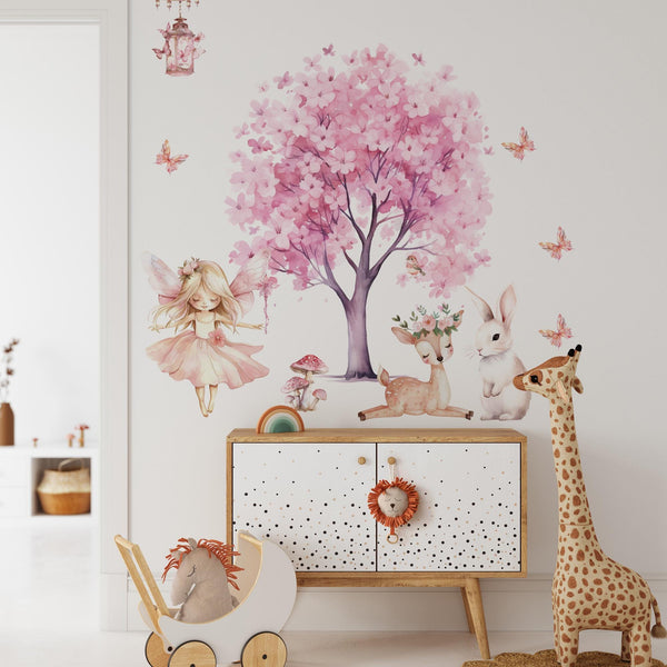 Fairy Wall Sticker with Golden Hair, Castle & Bunny