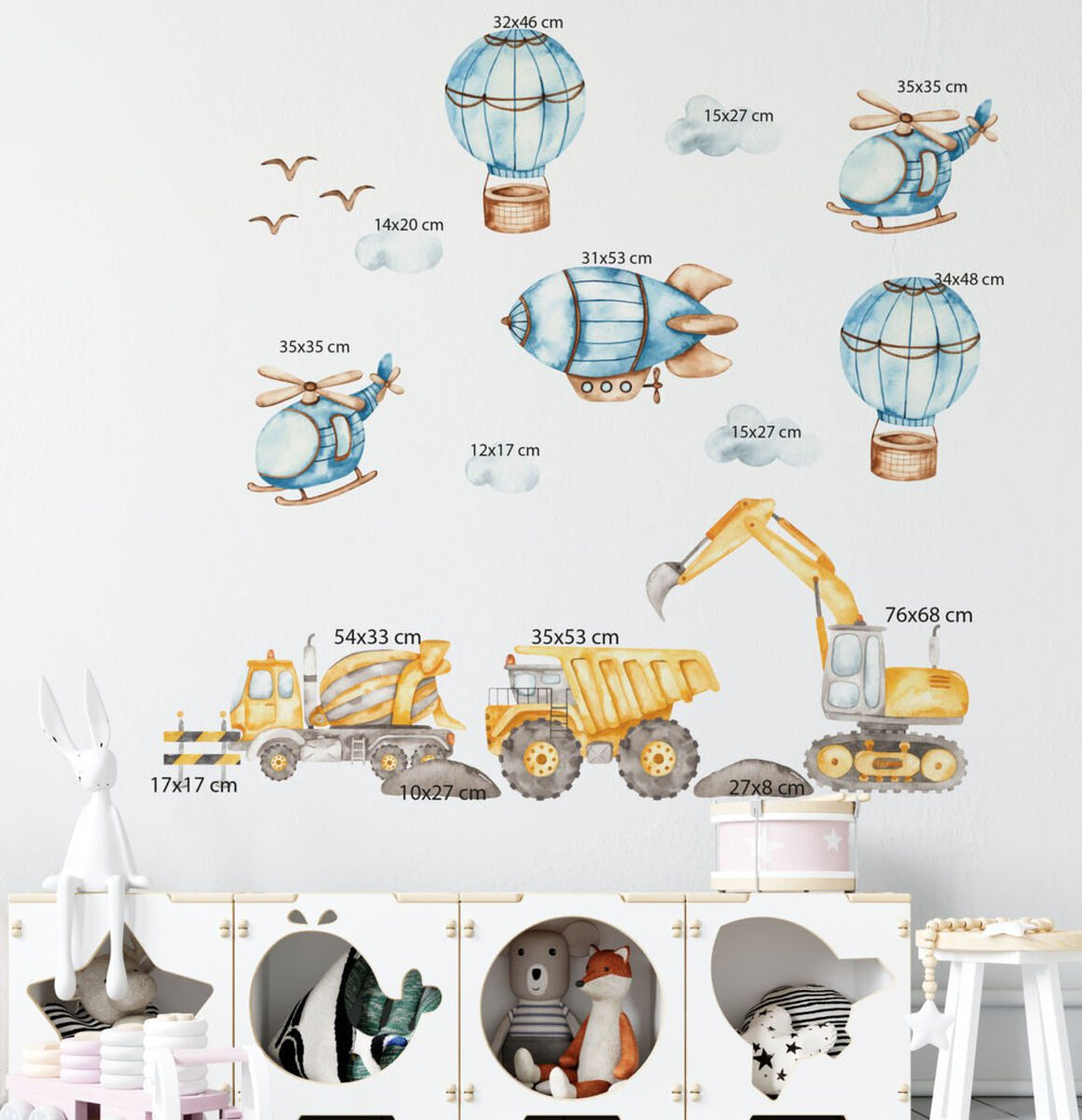 Baumaschinen & Flugmaschinen Wandtattoo Set