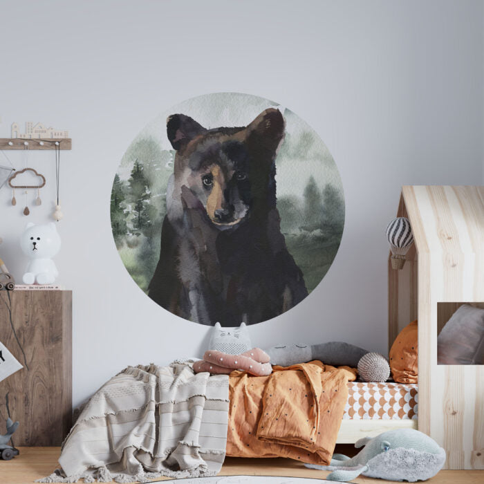 Bear portrait - round wall decal with a small bear