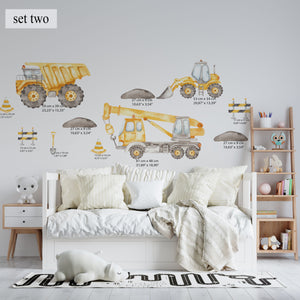 excavator wall decor, Kids Transport Wall Decal, Vehicle Wall Sticker, Boys Cars Wall Decal,