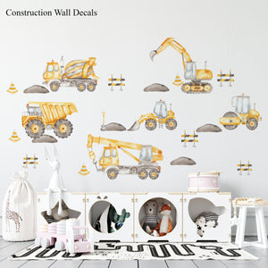 excavator wall decor, Kids Transport Wall Decal, Vehicle Wall Sticker, Boys Cars Wall Decal,