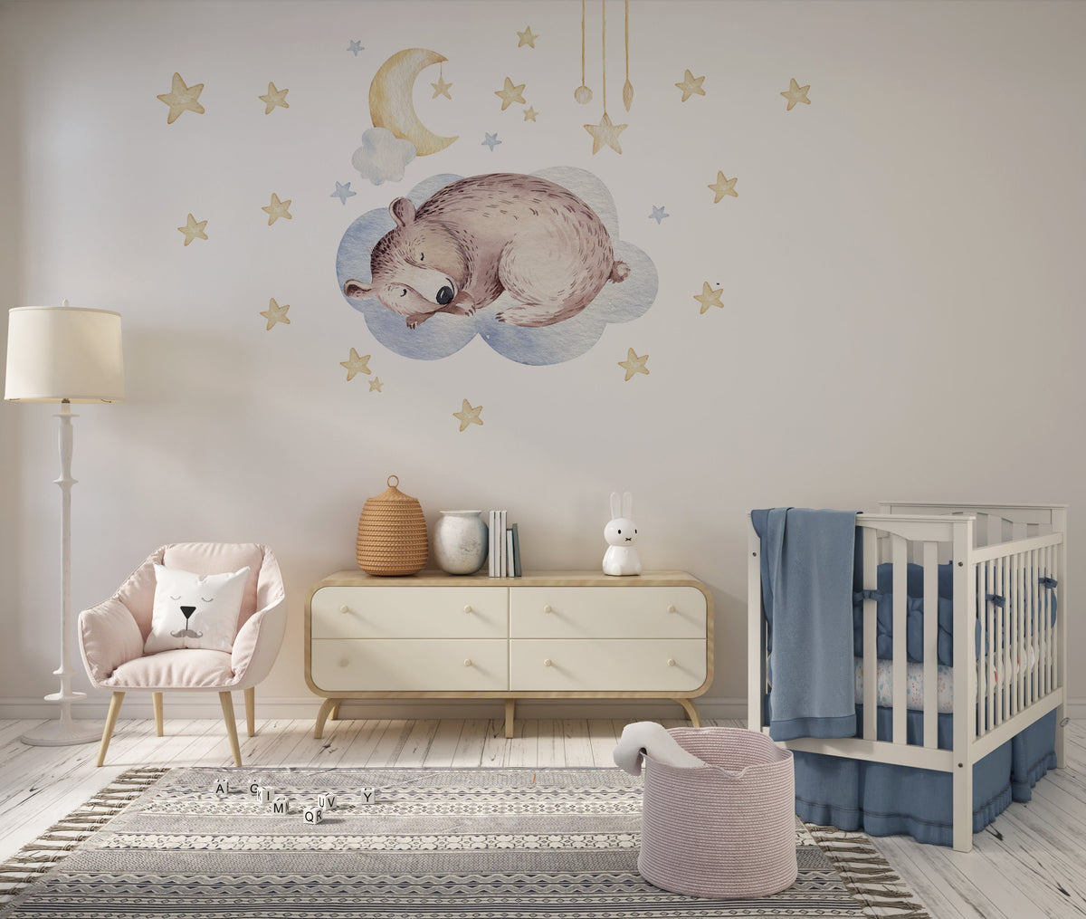 Sleeping bear and sky decals in another room arrangement