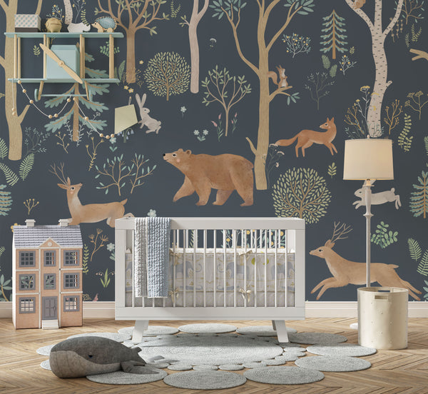 Children's Wall Mural Animals of the Forest - Dark