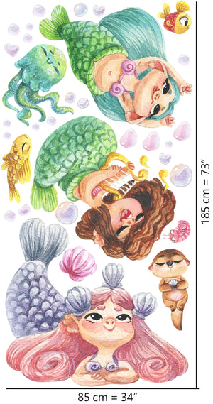 Funny Singing Mermaids Wall Decal set