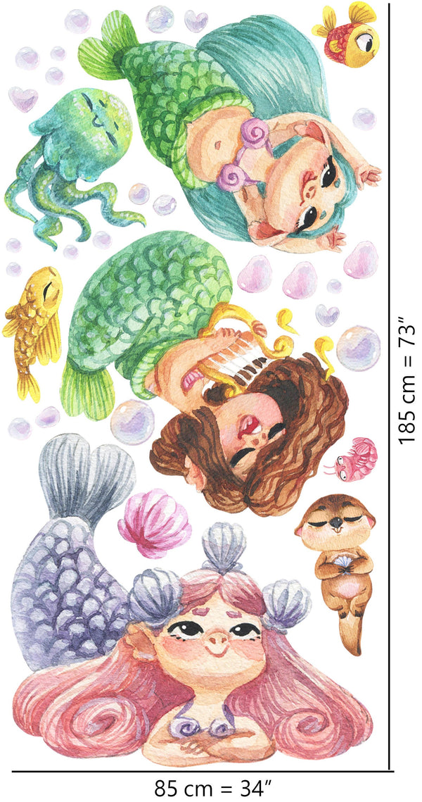 Funny Singing Mermaids Wall Decal set