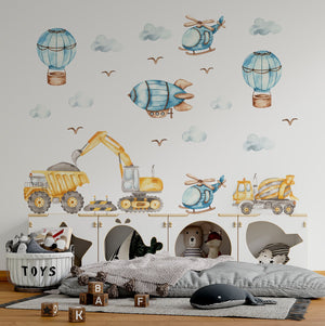 Construction Machines & Flying Machines walldecal set