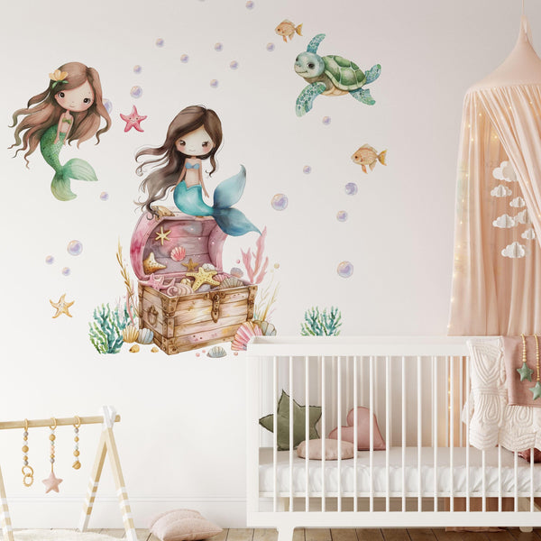 Beautiful mermaids and their underwater castle walldecals