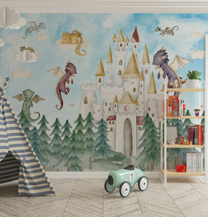 Dragon Castle - Wallmural Fairy Tale Kids Wallpaper