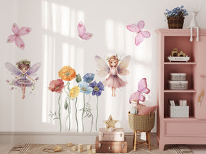 Fairy Wall Decals with Poppies - Girls Bedroom Decoration
